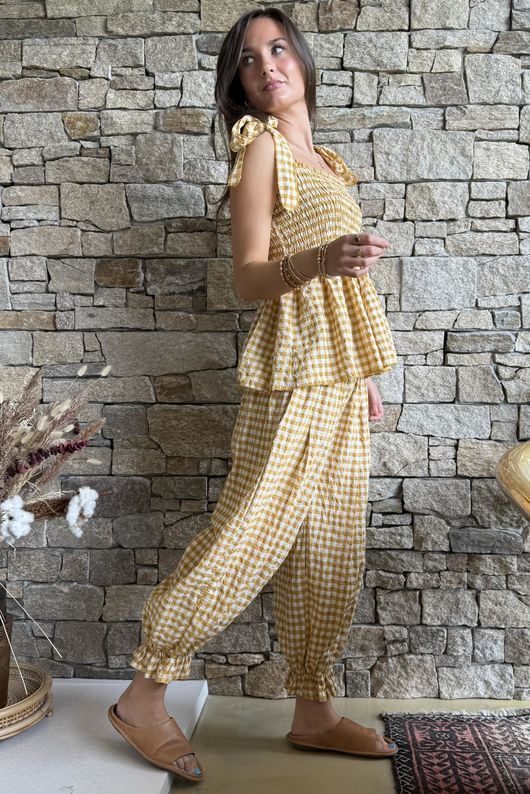 Nonni Gingham Bandeau Cami Mustard